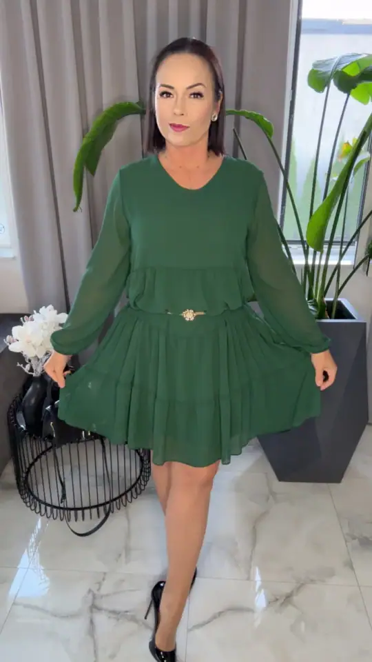 Sukienka zielona wizytowa elegancka tunika, zdjęcie 2 z 2 – odzież damska Victoria Fashion