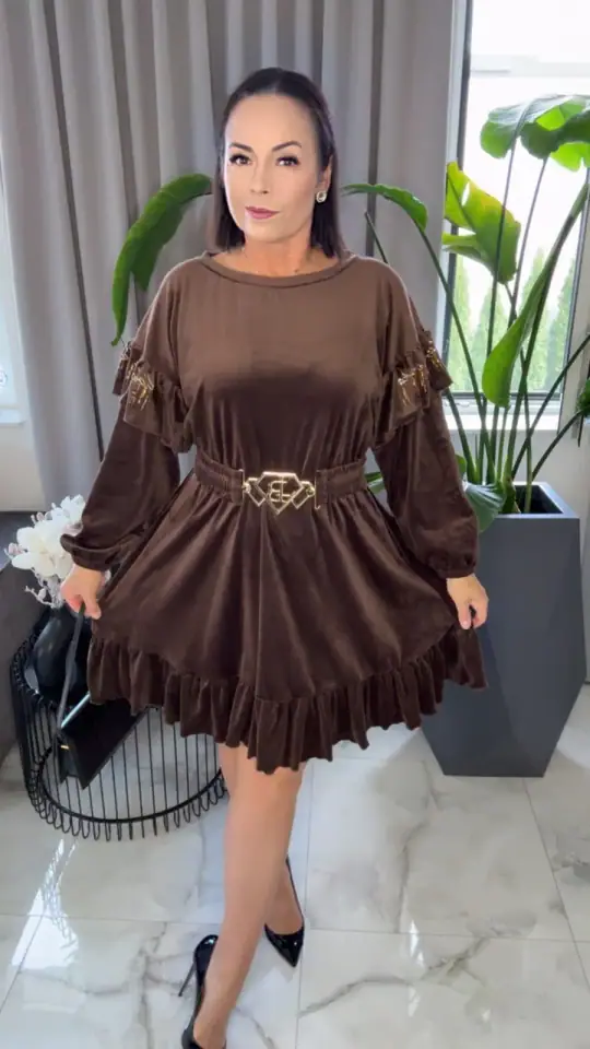 Sukienka brązowa Lola Bianka welurowa piękna, zdjęcie 1 z 2 – odzież damska Victoria Fashion