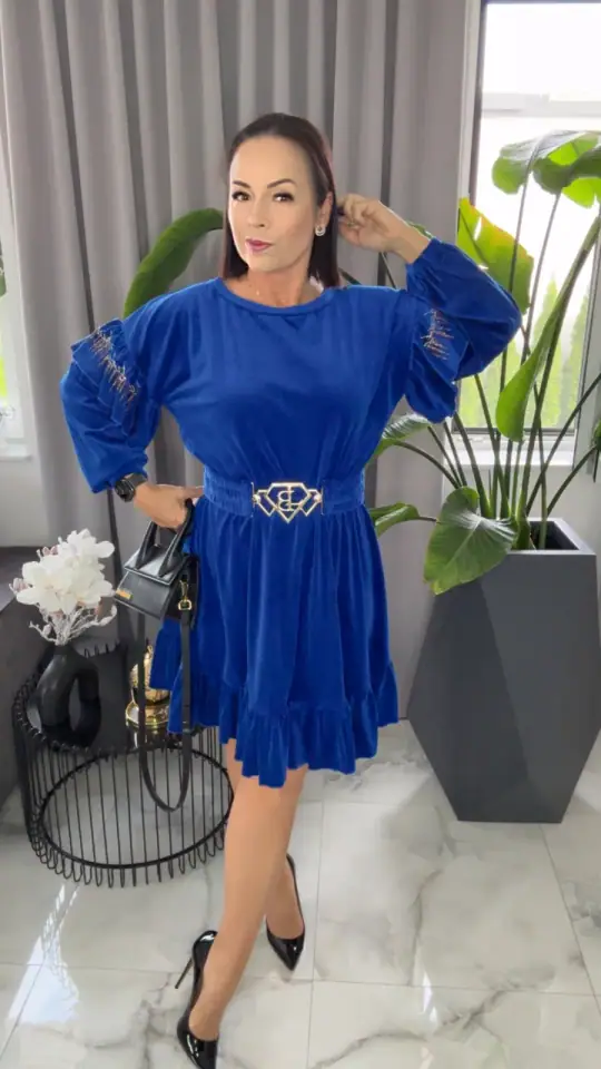 Sukienka Lola Bianka welurowa chabrowa piękna, zdjęcie 1 z 2 – odzież damska Victoria Fashion