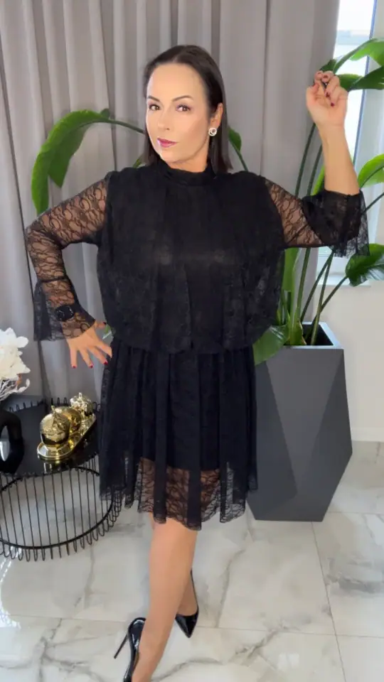 Sukienka czarna koronka piękna wizytowa, zdjęcie 2 z 2 – odzież damska Victoria Fashion