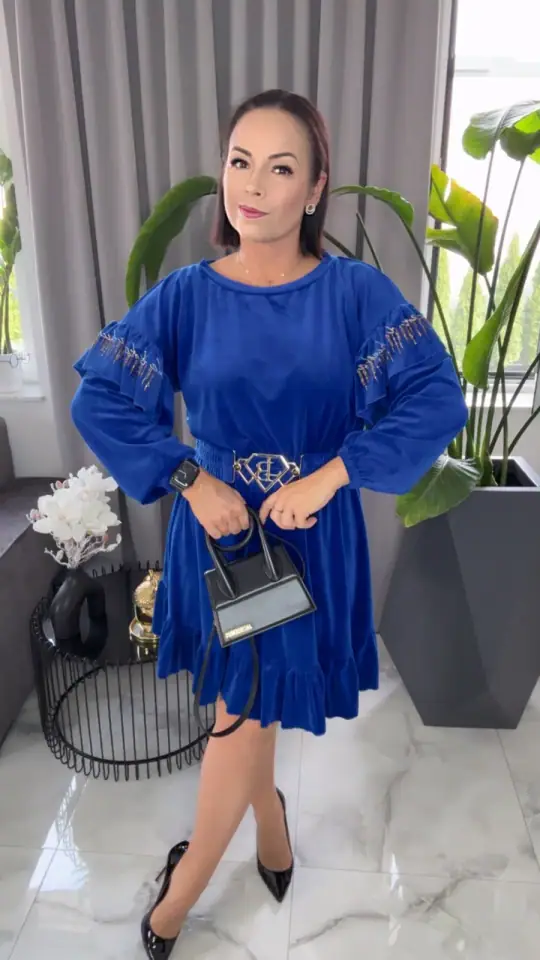 Sukienka Lola Bianka welurowa chabrowa piękna, zdjęcie 2 z 2 – odzież damska Victoria Fashion
