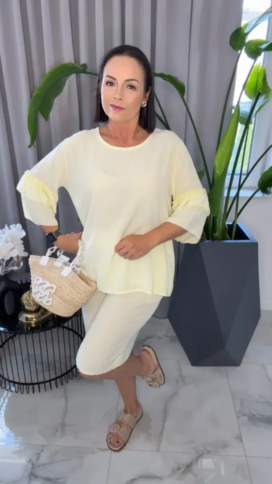 Komplet letni żółty ciutki wygodny dres, zdjęcie 2 z 2 – odzież damska Victoria Fashion