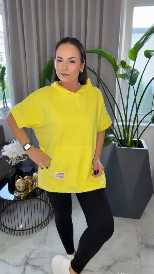 Bluza żółta bawełniana tunika dresowa, zdjęcie 2 z 2 – odzież damska Victoria Fashion