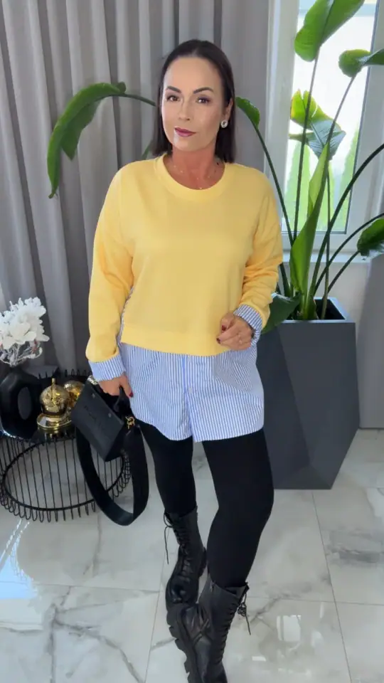 Bluza żółta z koszulą piękna, zdjęcie 1 z 2 – odzież damska Victoria Fashion