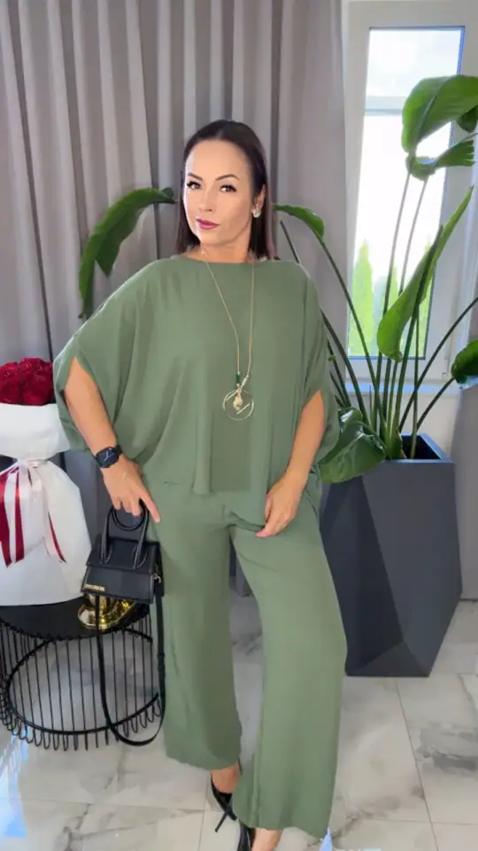 Komplet elegancki khaki piękny dres, zdjęcie 1 z 2 – odzież damska Victoria Fashion