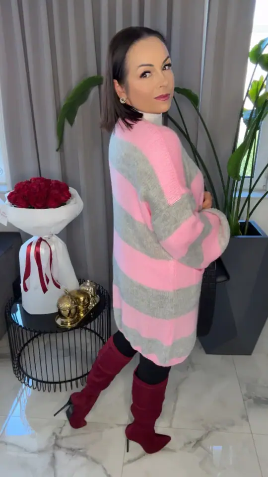 Sweter długi kardigan różowy piękny, zdjęcie 2 z 2 – odzież damska Victoria Fashion
