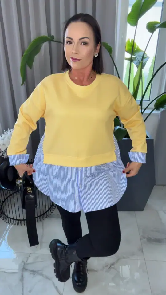 Bluza żółta z koszulą piękna, zdjęcie 2 z 2 – odzież damska Victoria Fashion