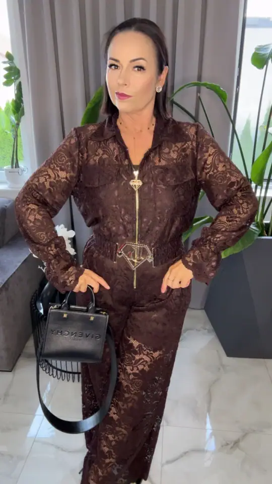 Kombinezon Lola Bianka brązowy koronka, zdjęcie 1 z 2 – odzież damska Victoria Fashion