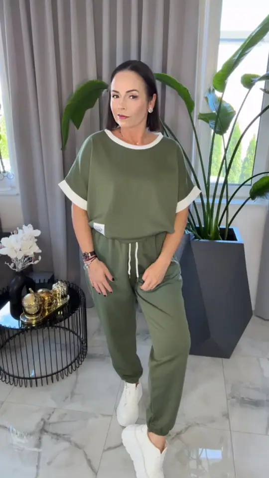 Dres khaki wygodny komplet biało zielony, zdjęcie 1 z 2 – odzież damska Victoria Fashion