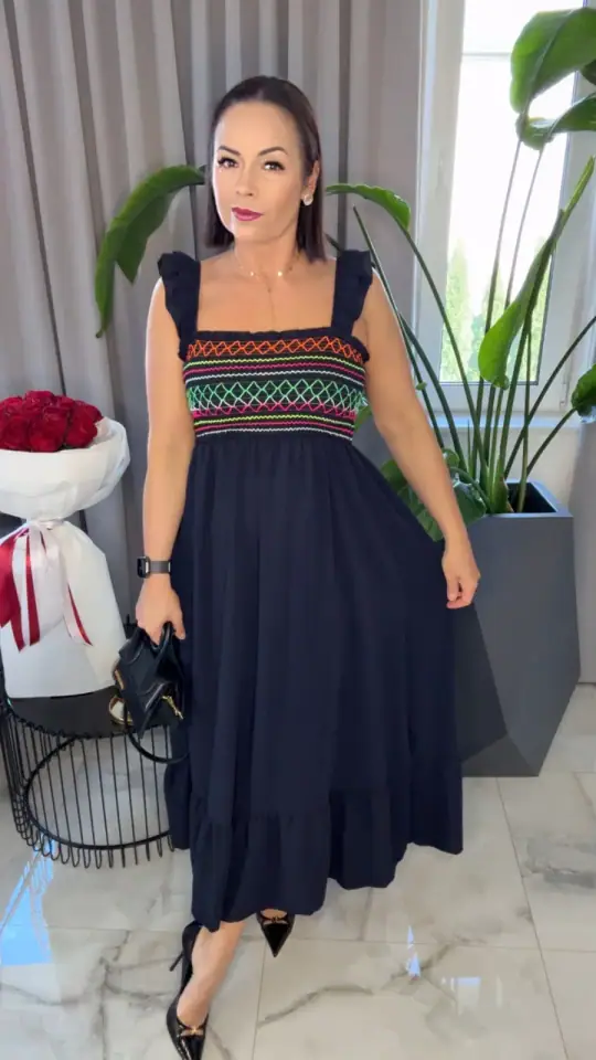 Sukienka granatowa długa letnia hiszpanka, zdjęcie 1 z 2 – odzież damska Victoria Fashion