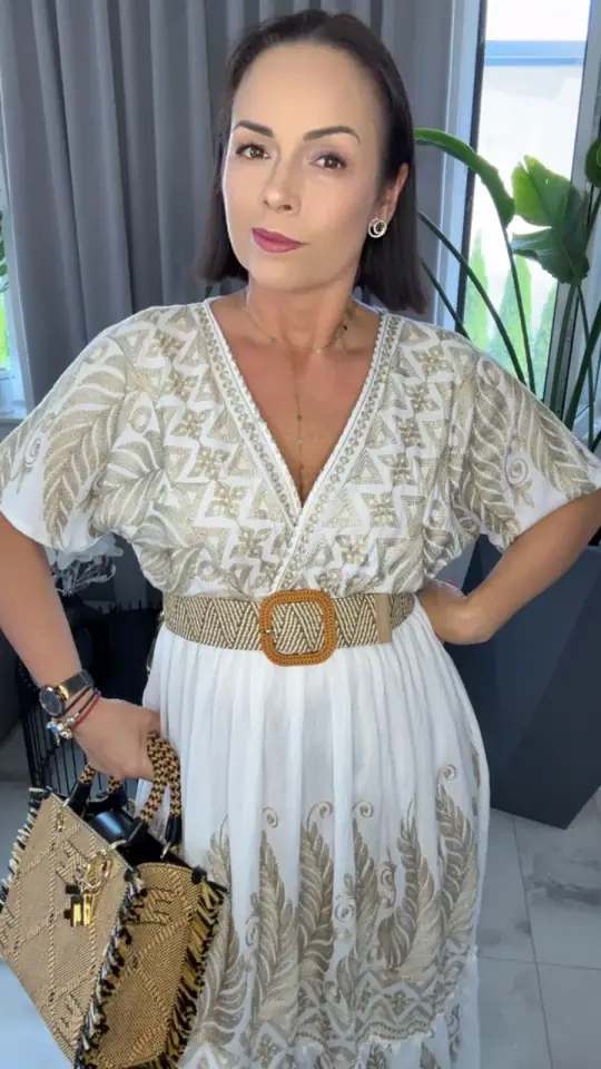 Sukienka długa elegancka biało złota, zdjęcie 2 z 2 – odzież damska Victoria Fashion