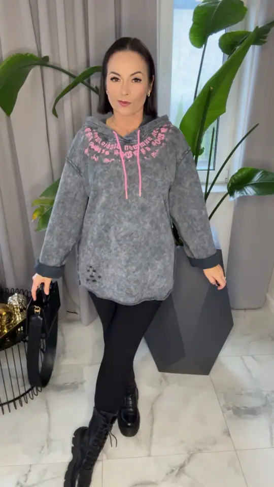 Bluza szara neon z dziurami bawełniana, zdjęcie 1 z 2 – odzież damska Victoria Fashion