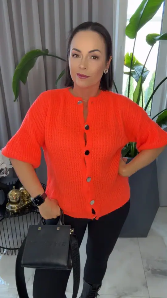 Sweter pomarańczowy rozpinany piękny, zdjęcie 1 z 2 – odzież damska Victoria Fashion