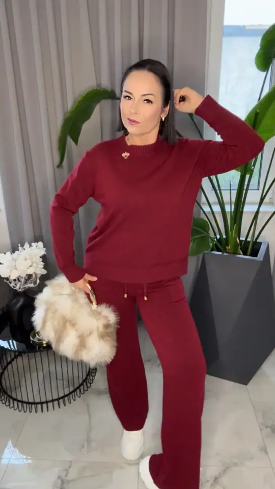 Komplet dzianinowy Lola Bianka bordowy przepiękny, zdjęcie 1 z 2 – odzież damska Victoria Fashion