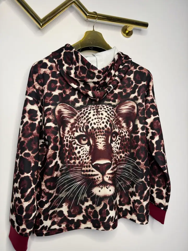 Bluza tygrys bordowa zapinana, zdjęcie 1 z 2 – odzież damska Victoria Fashion