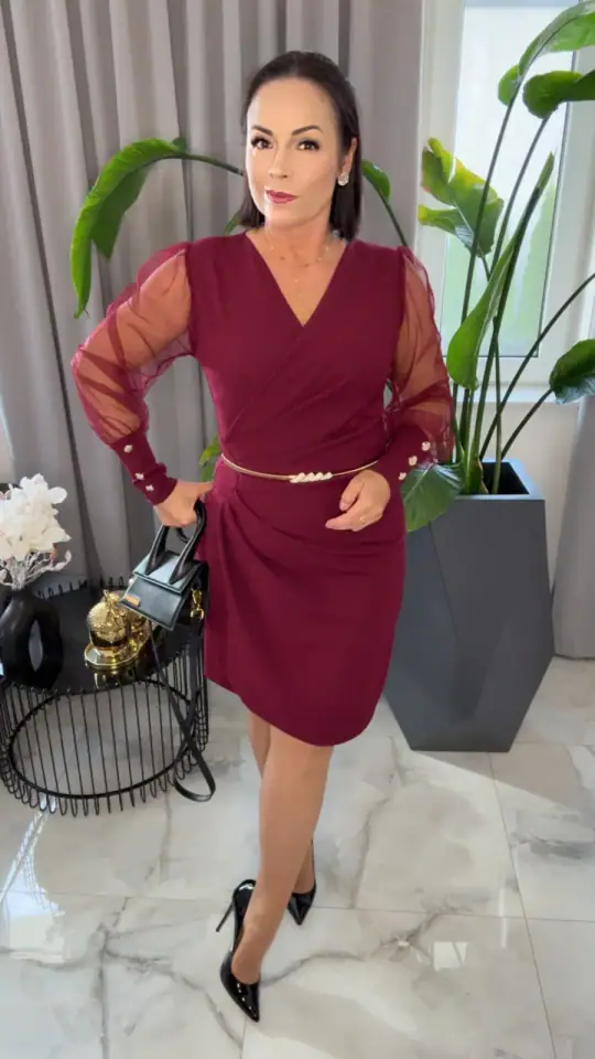 Sukienka bordowa elegancka, zdjęcie 1 z 2 – odzież damska Victoria Fashion