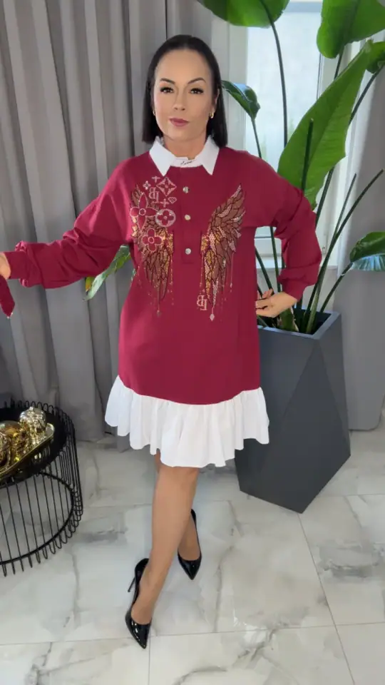 Sukienka bordowa Lola Bianka koszulowa, zdjęcie 2 z 2 – odzież damska Victoria Fashion