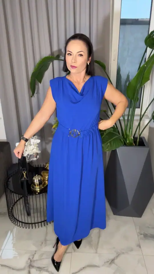Sukienka bez rękawów długa chabrowa, zdjęcie 1 z 2 – odzież damska Victoria Fashion