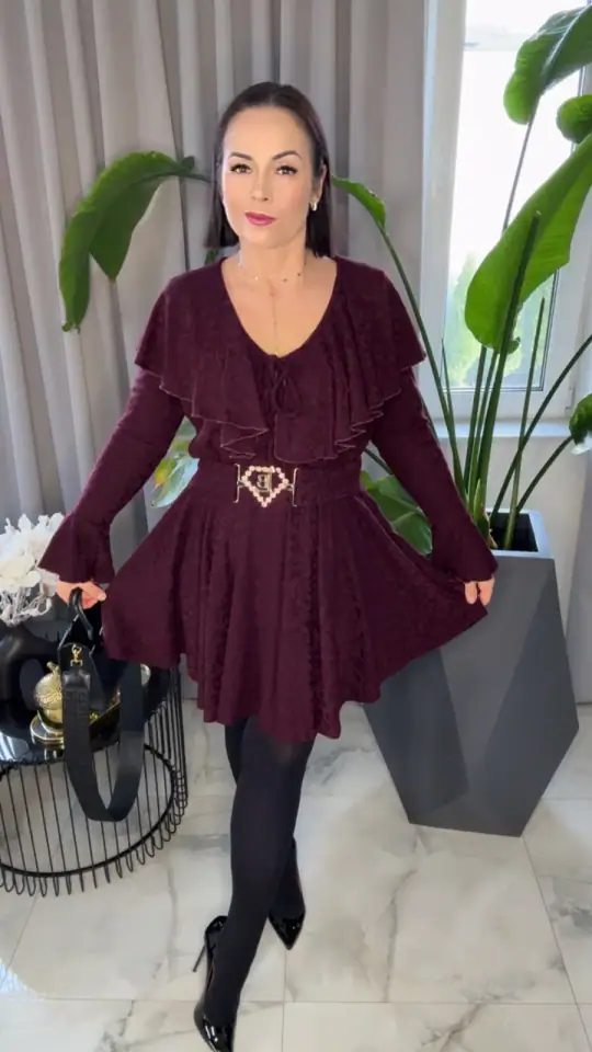 Sukienka Lola Bianka bordowa dzianinowa piękna, zdjęcie 1 z 2 – odzież damska Victoria Fashion