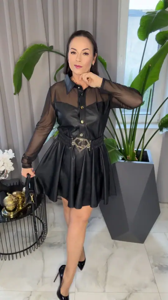 Sukienka Lola Bianka czarna ekoskóra, zdjęcie 1 z 2 – odzież damska Victoria Fashion