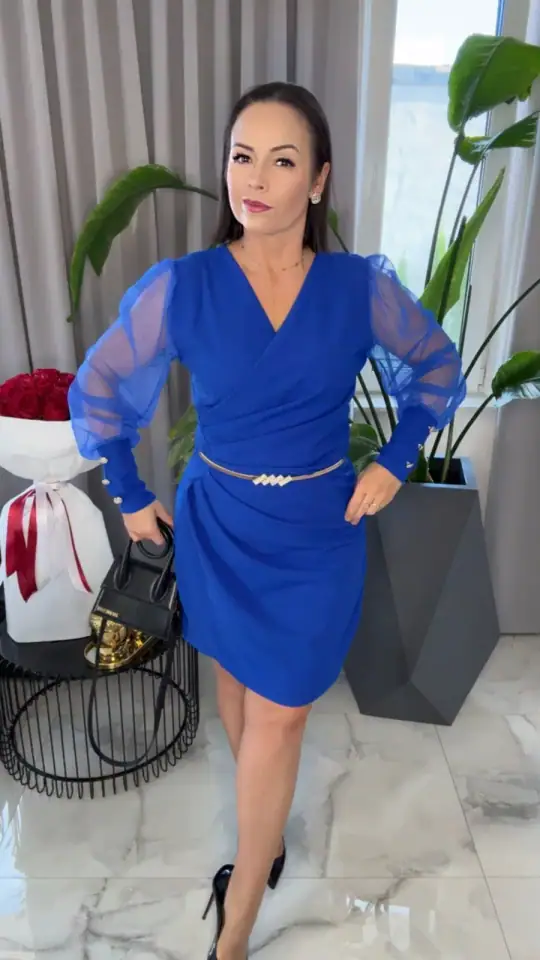 Sukienka elegancka chabrowa piękna, zdjęcie 1 z 2 – odzież damska Victoria Fashion