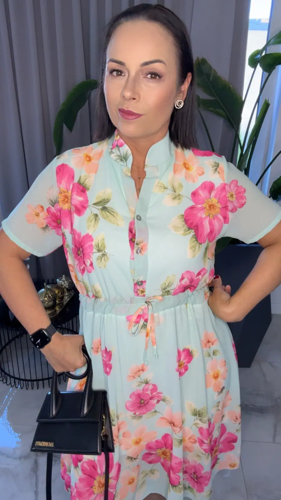 Sukienka elegancka miętowa w kwiaty – miniatura 5 z 12