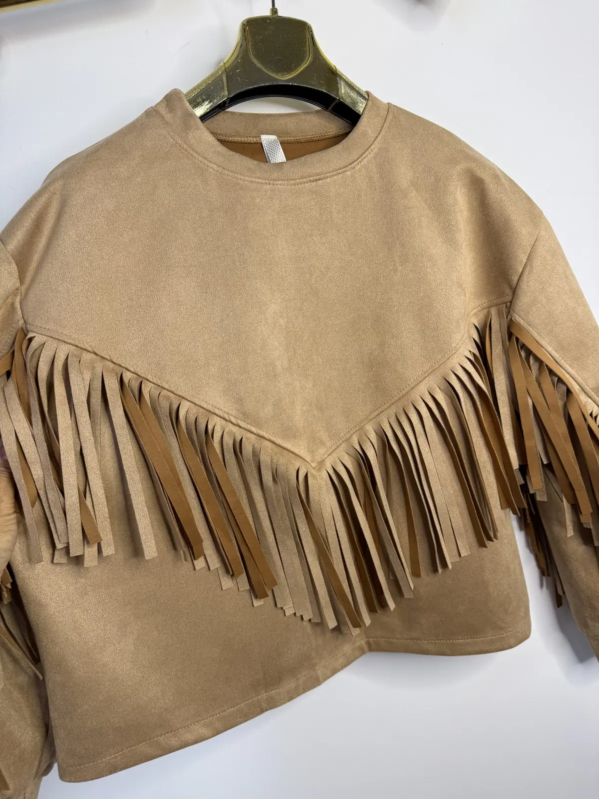 Bluza karmelowa z frędzlami zamszowa – miniatura 10 z 11