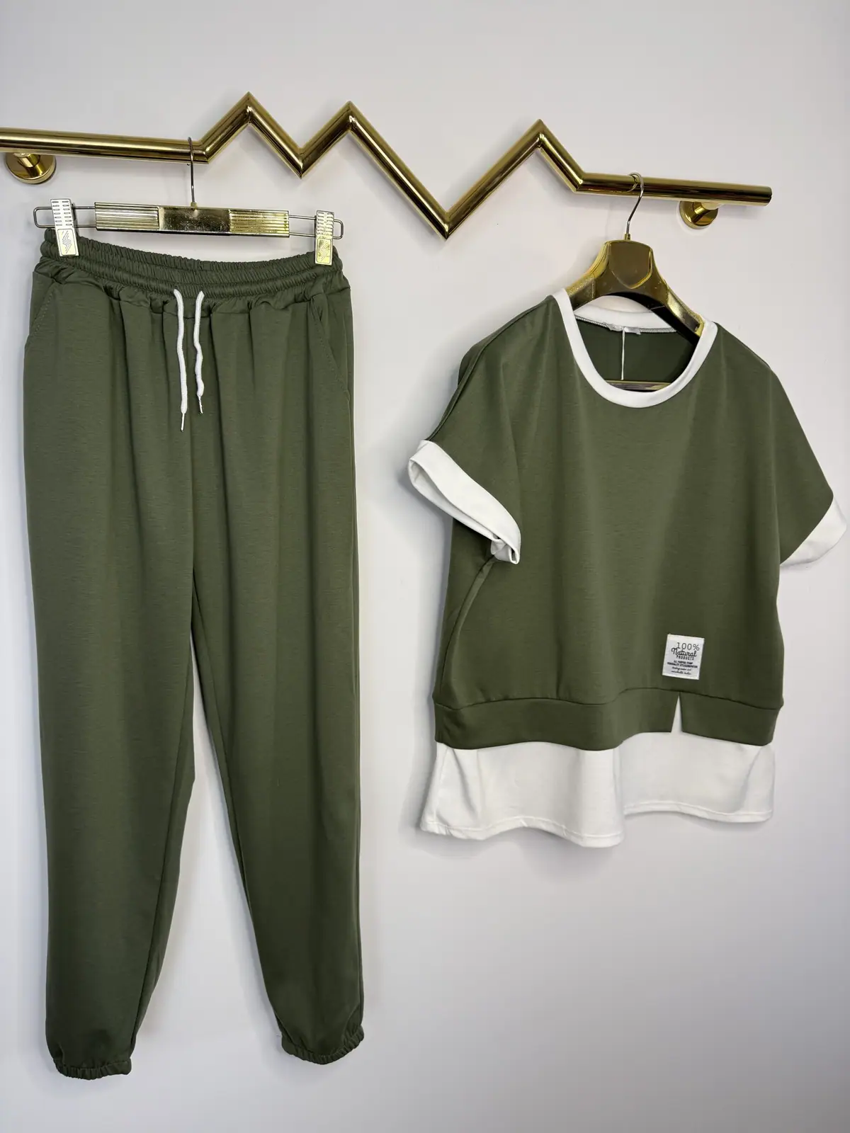 Dres khaki wygodny komplet biało zielony – miniatura 9 z 13