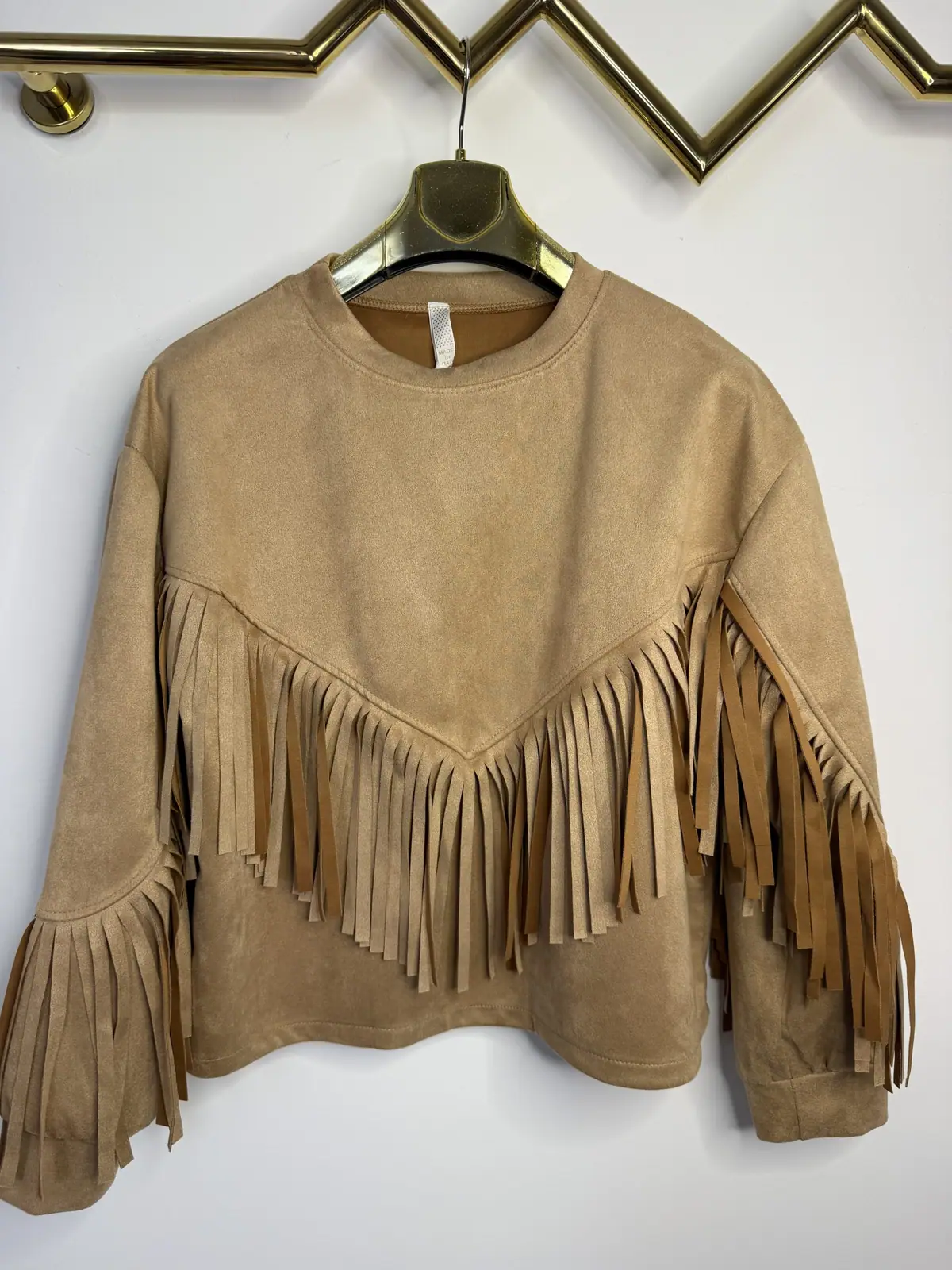 Bluza karmelowa z frędzlami zamszowa – miniatura 7 z 11