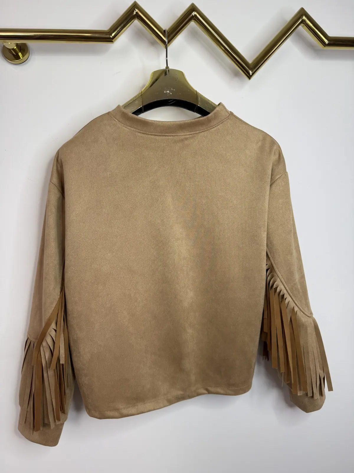 Bluza karmelowa z frędzlami zamszowa – miniatura 11 z 11