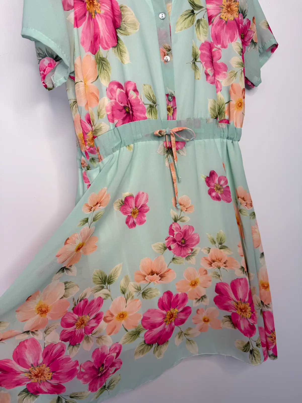 Sukienka elegancka miętowa w kwiaty – miniatura 8 z 12