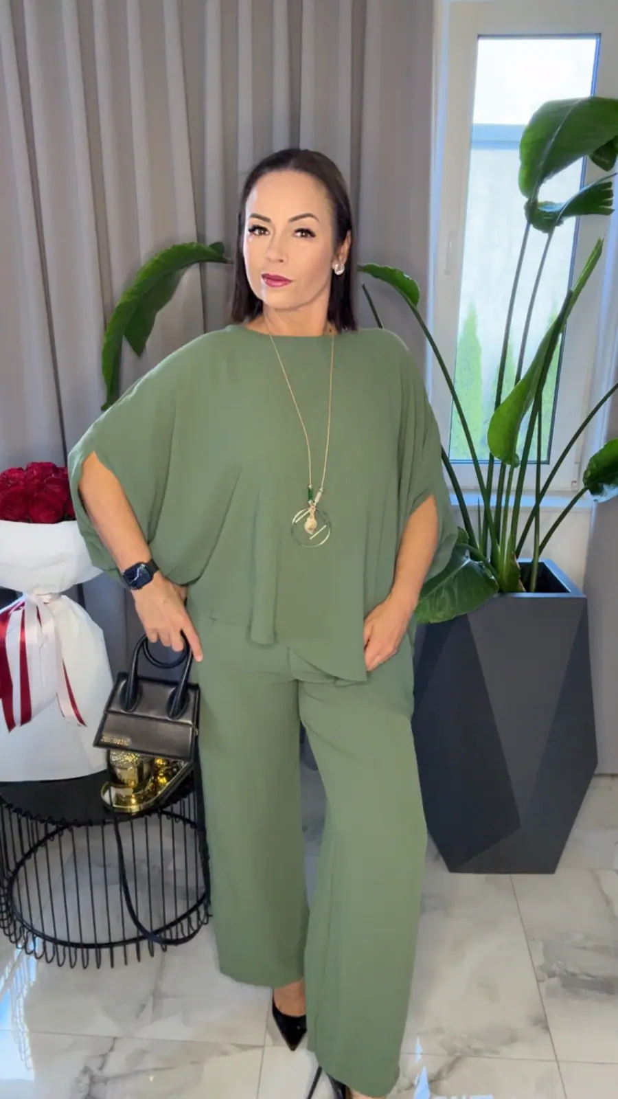 Komplet elegancki khaki piękny dres – miniatura 4 z 11