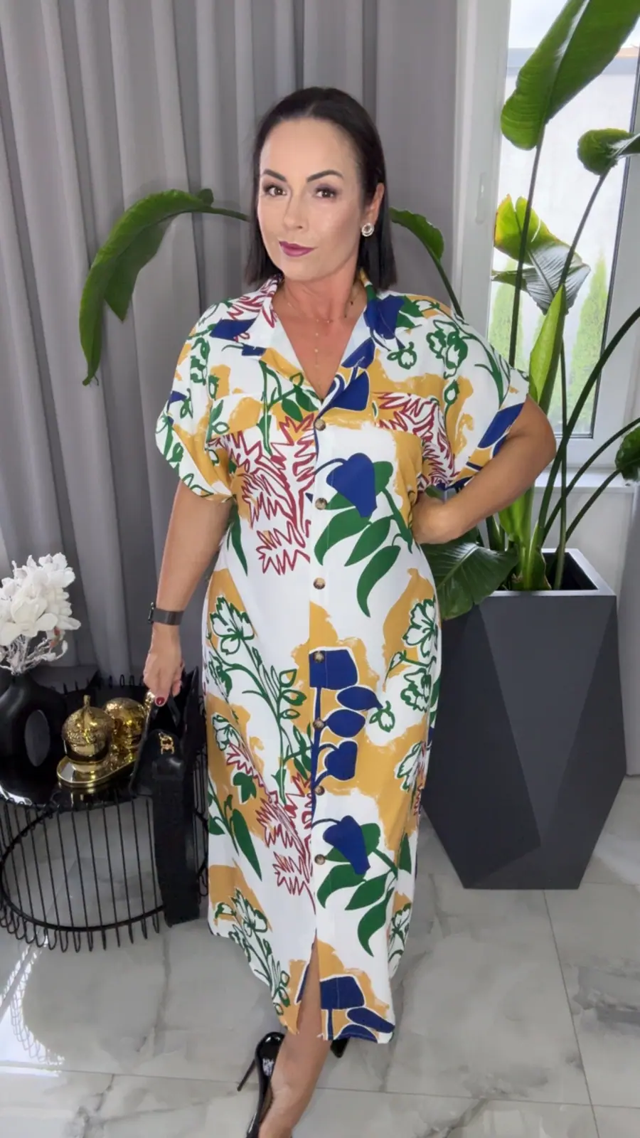 Sukienka w kwiaty z paskiem elegancka – miniatura 7 z 13