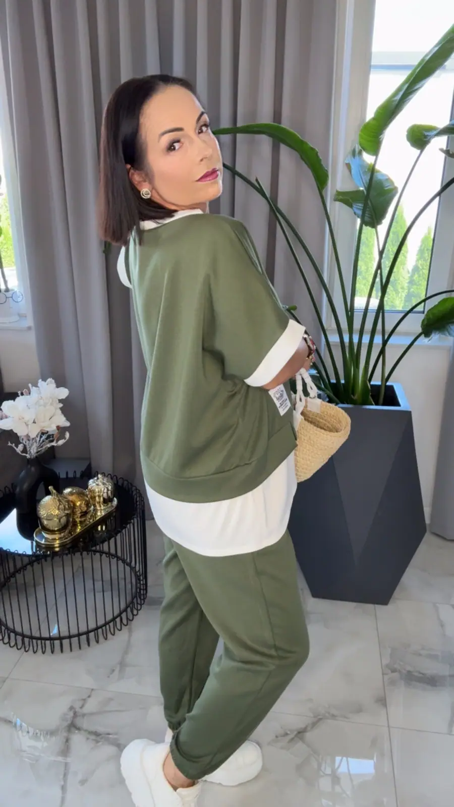 Dres khaki wygodny komplet biało zielony – miniatura 5 z 13