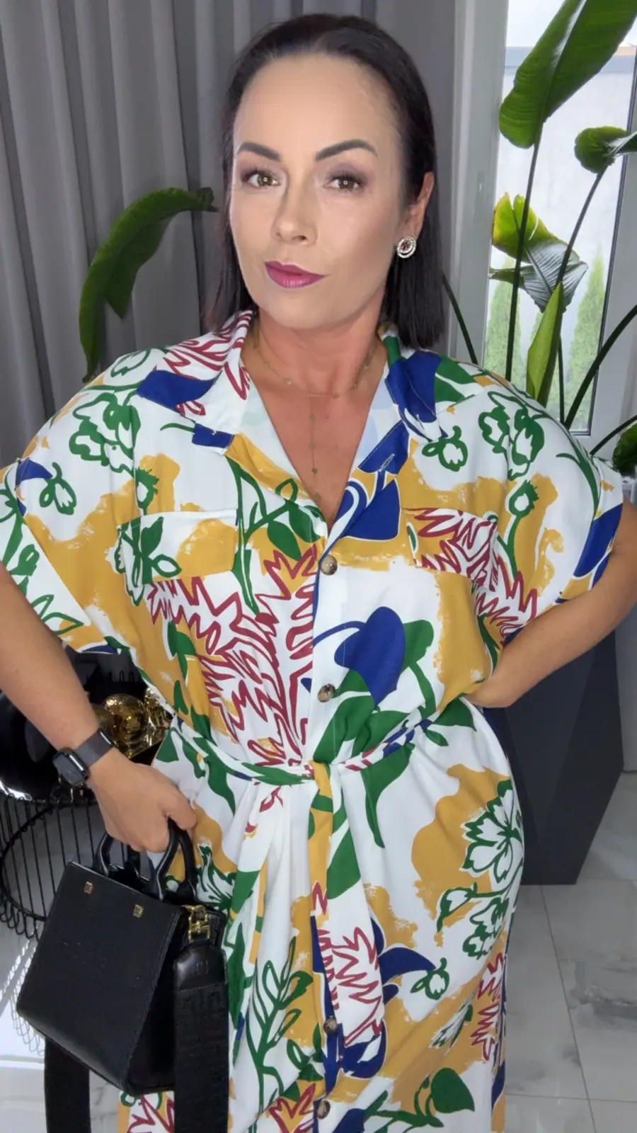 Sukienka w kwiaty z paskiem elegancka – miniatura 6 z 13