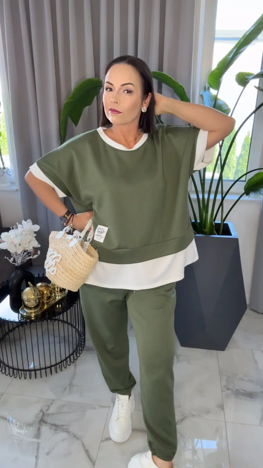 Dres khaki wygodny komplet biało zielony – miniatura 8 z 13