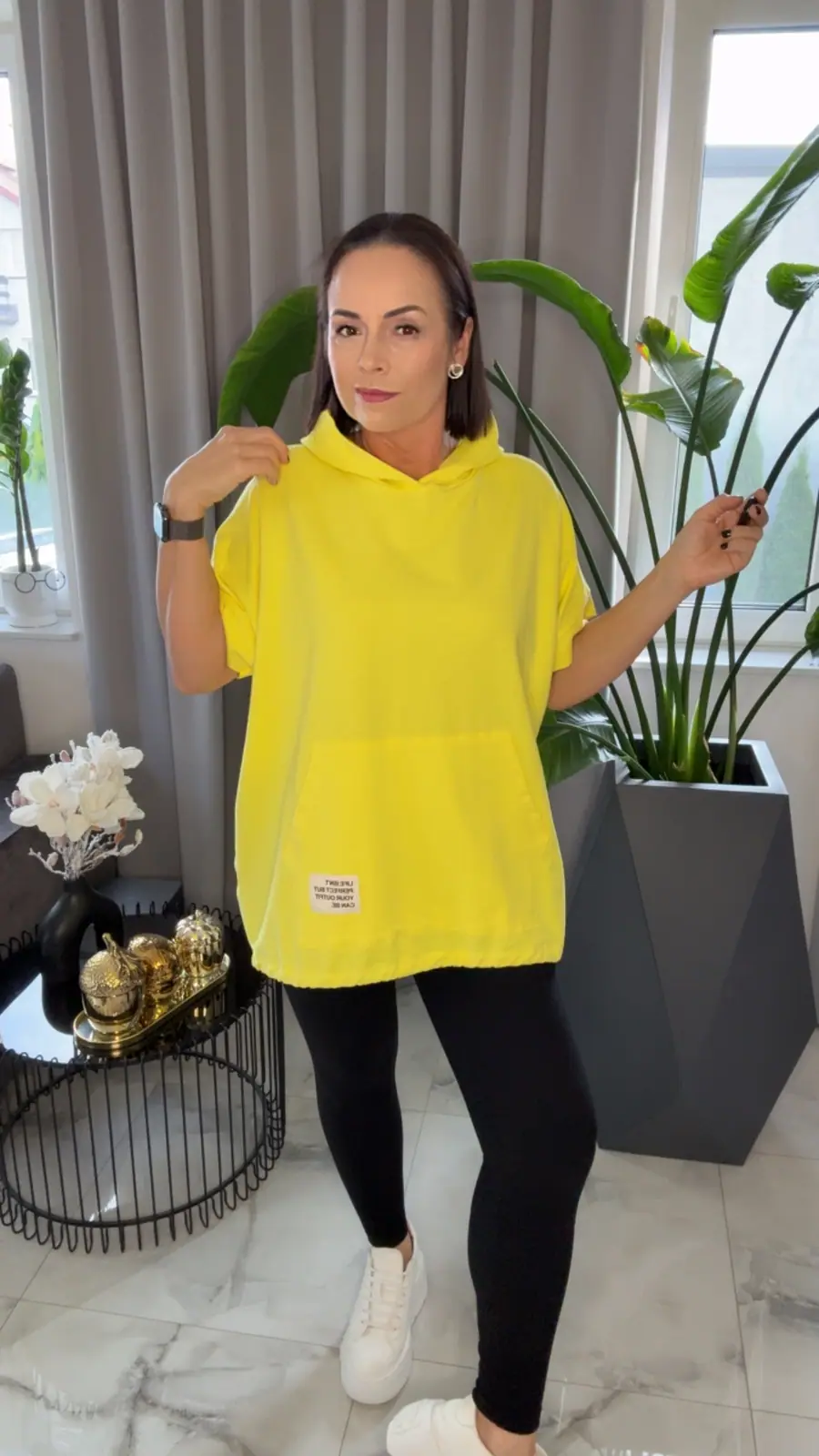 Bluza żółta bawełniana tunika dresowa – miniatura 6 z 9