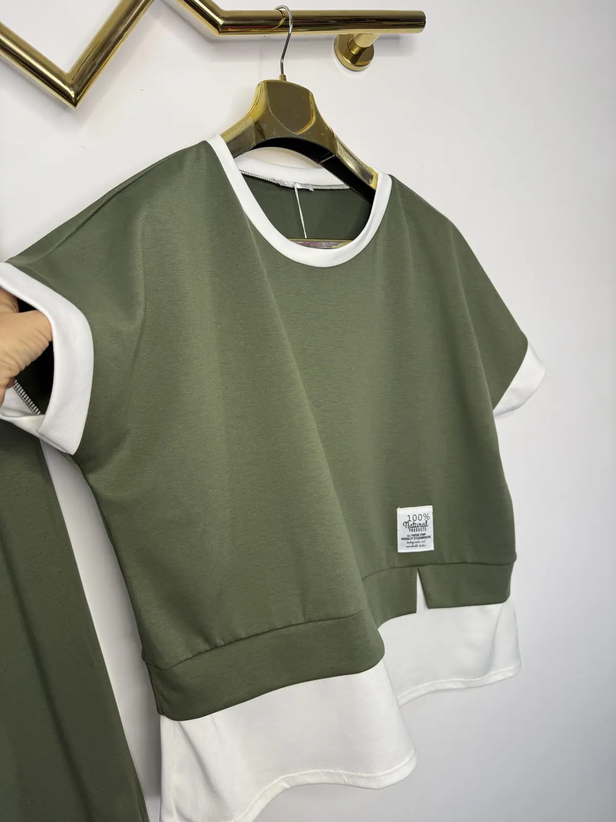 Dres khaki wygodny komplet biało zielony – miniatura 11 z 13