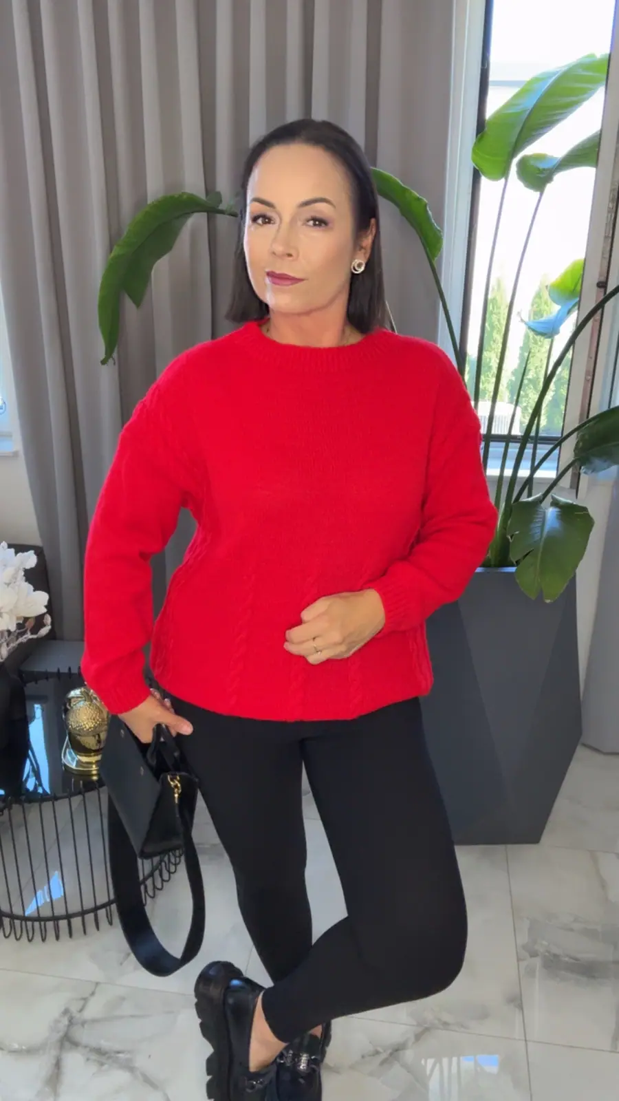 Sweter czerwony dłuższy z długim rękawkiem – miniatura 5 z 11
