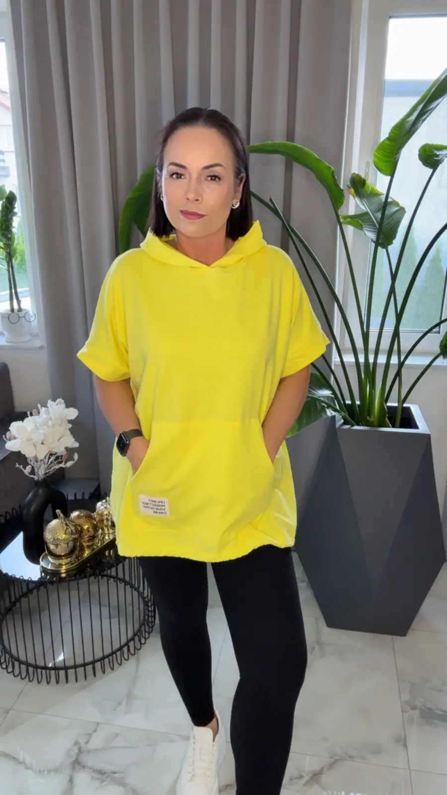 Bluza żółta bawełniana tunika dresowa – miniatura 4 z 9