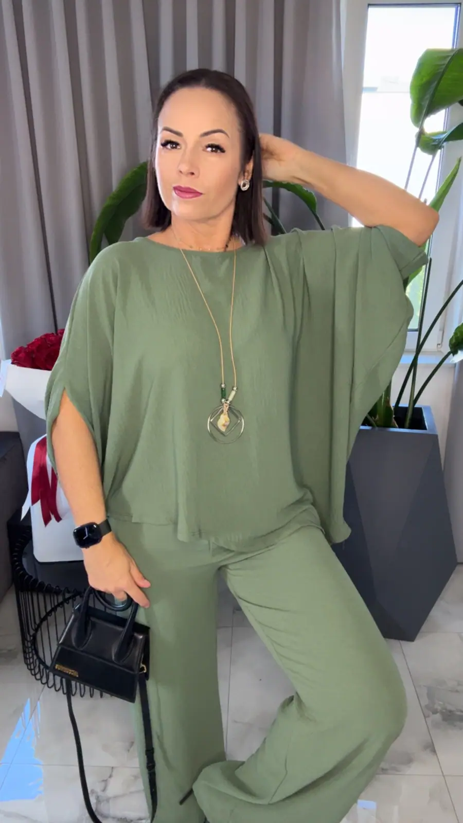 Komplet elegancki khaki piękny dres – miniatura 5 z 11