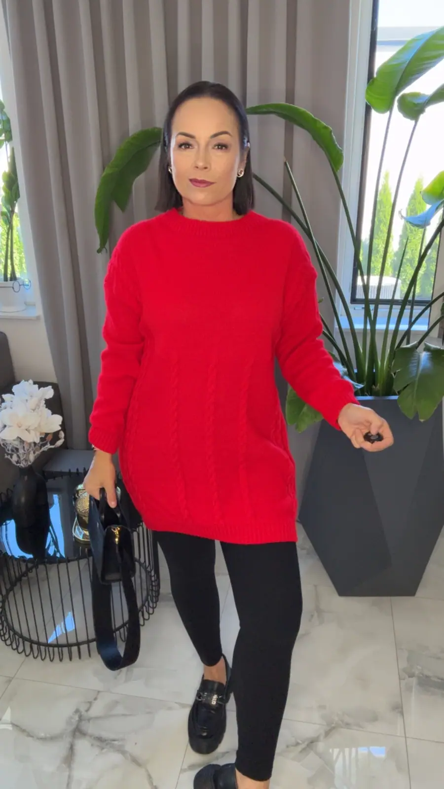 Sweter czerwony dłuższy z długim rękawkiem – miniatura 7 z 11