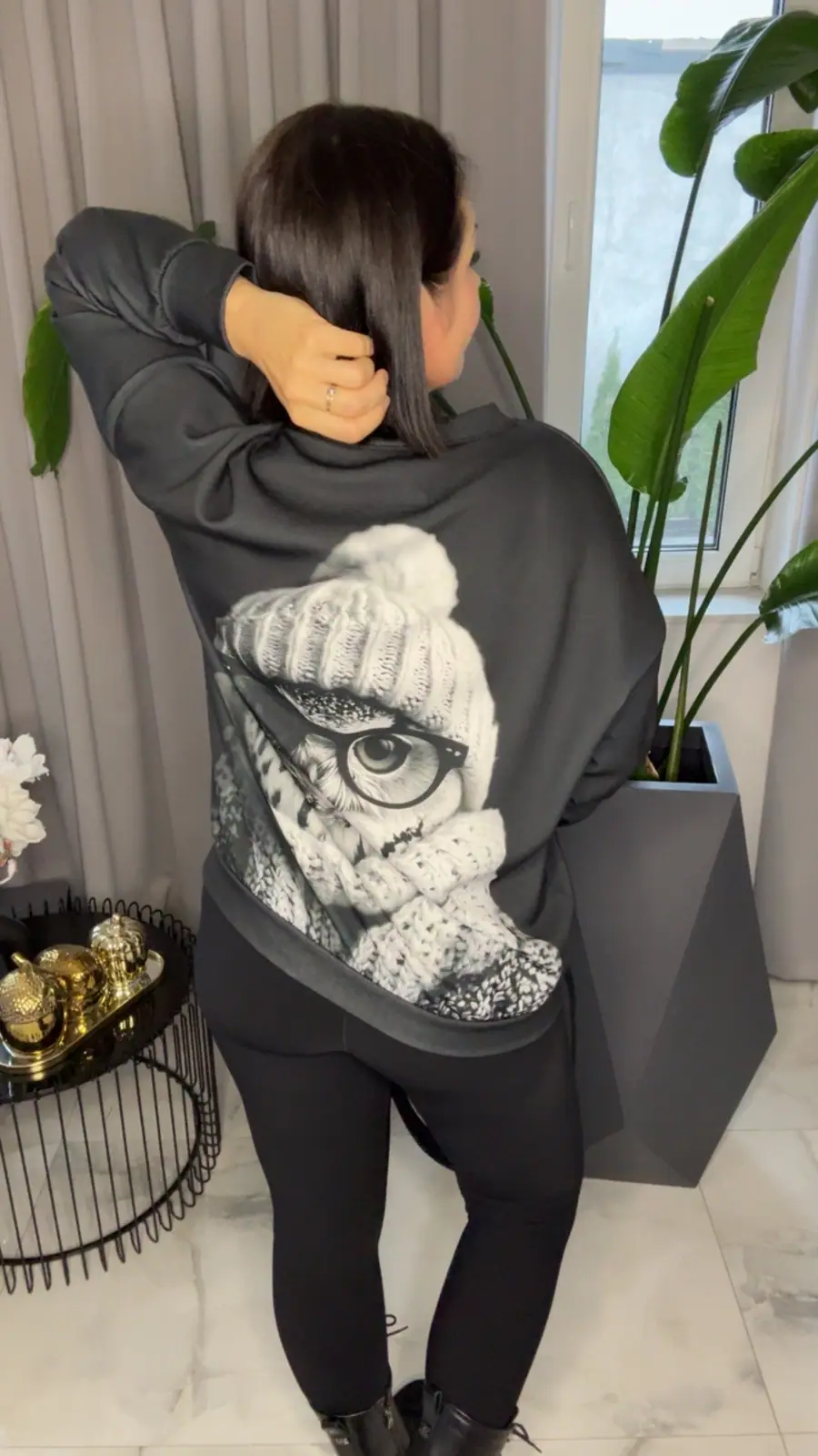 Bluza czarna sowa wygodna masełko – miniatura 3 z 5